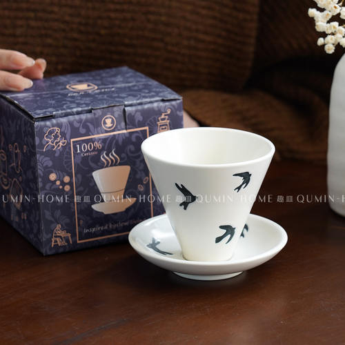 趣皿创意小众陶瓷咖啡杯碟日式马克杯复古粗陶拿铁拉花杯礼盒装