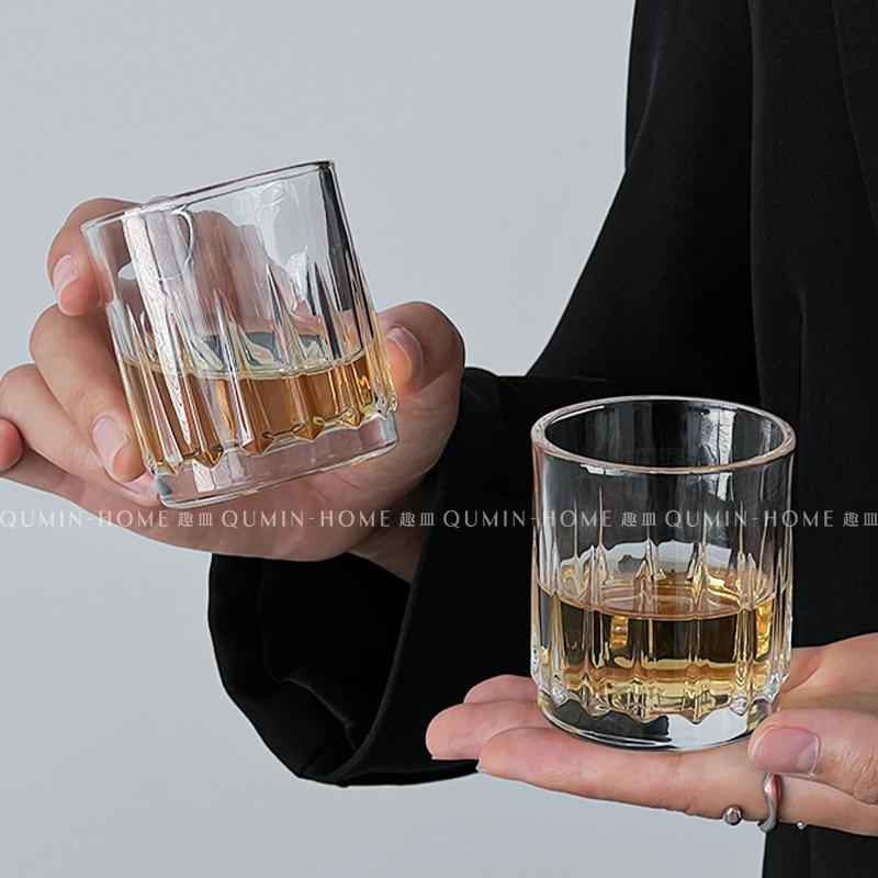 趣皿日式竖纹威士忌酒杯复古洋酒杯子酒吧家用冰球杯纯饮玻璃杯子