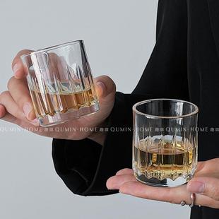 趣皿日式 竖纹威士忌酒杯复古洋酒杯子酒吧家用冰球杯纯饮玻璃杯子