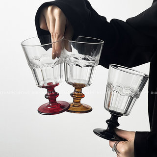 趣皿法式蕾丝红酒杯复古浮雕经典玻璃高脚创意家居摆件葡萄酒杯子
