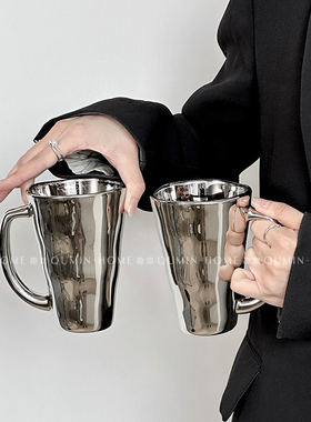 趣皿ins创意镭射银带把杯小众设计家用马克杯创意高颜值咖啡水杯