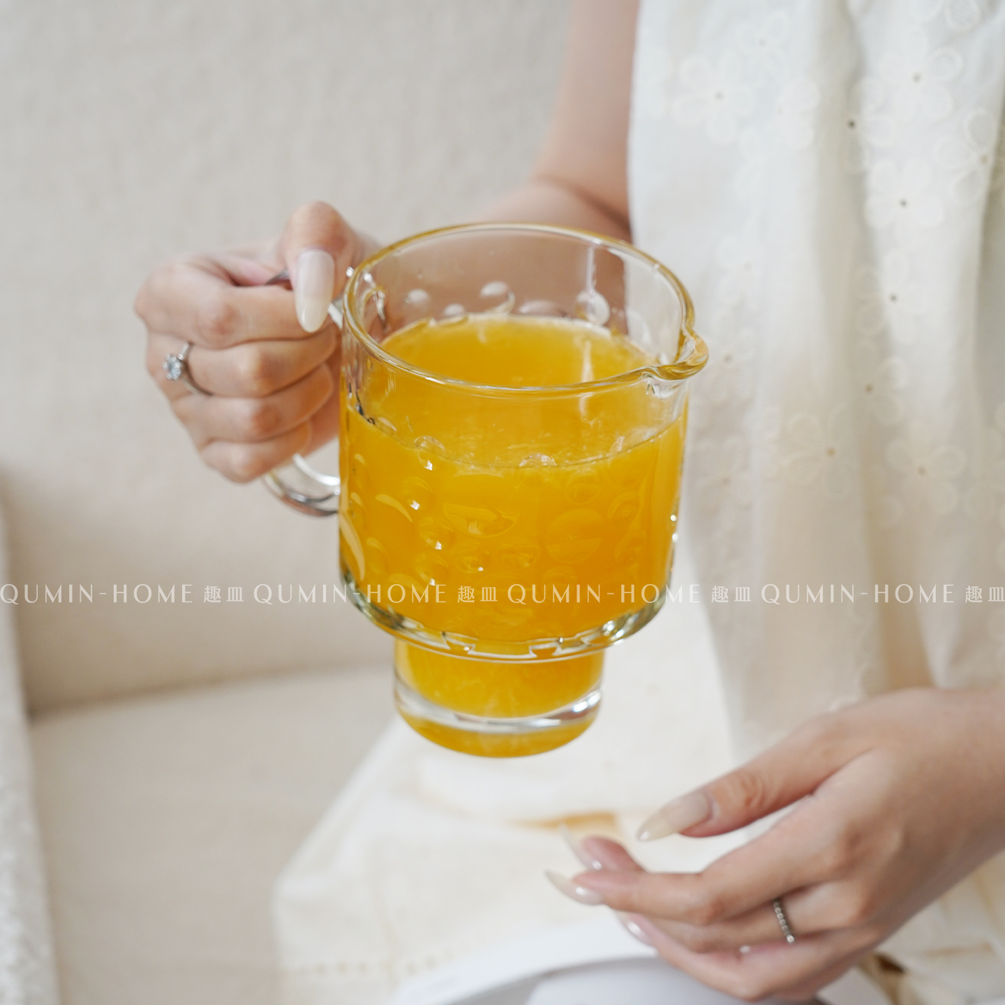 趣皿ins风创意带把玻璃杯子大容量透明冷饮杯果汁杯咖啡杯啤酒杯