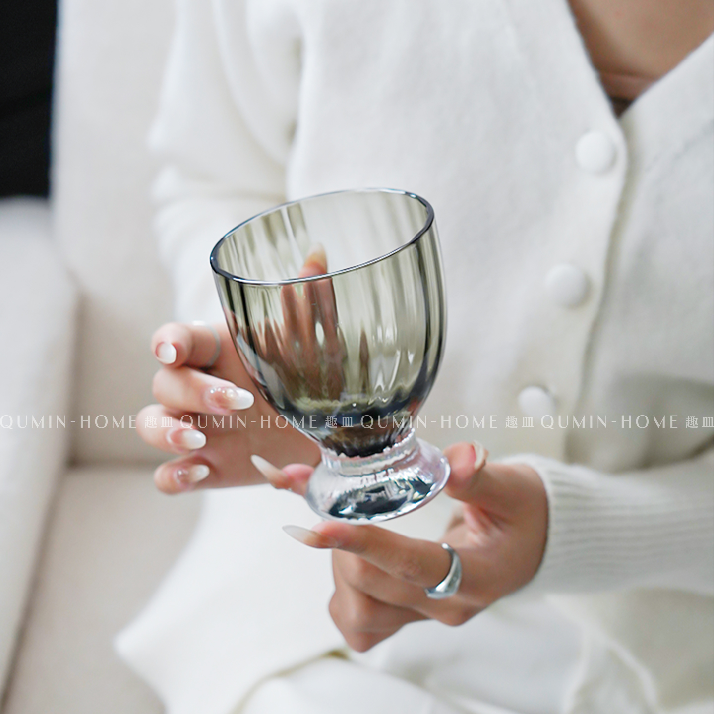 趣皿ins风竖纹玻璃杯简约家用特调鸡尾酒杯饮品杯洋酒杯喝水杯子