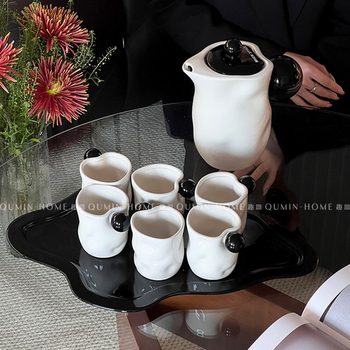 趣皿中古风陶瓷水具套装家用客厅茶几茶壶水杯套装轻奢高级感礼盒