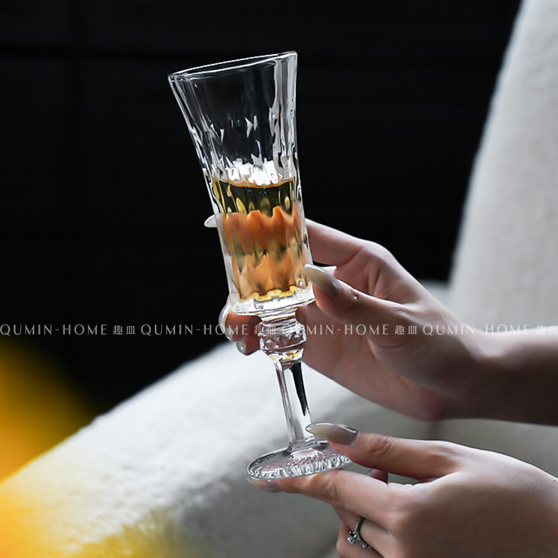 趣皿ins风轻奢红酒杯高级感葡萄酒杯浮雕家用玻璃杯高脚杯香槟杯