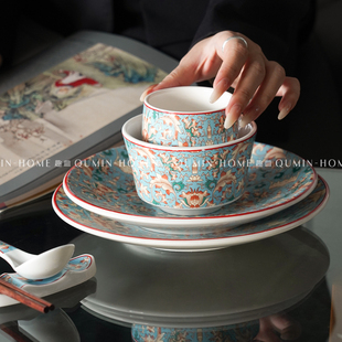 趣皿高级感珐琅彩一人食小众碗碟勺套装新中式陶瓷餐具马克杯瓷器