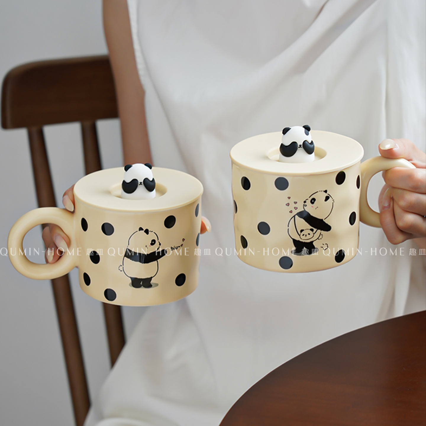 趣皿卡通马克杯耐高温陶瓷杯带盖杯可爱水杯办公室早餐杯牛奶杯子