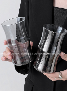 趣皿 竹节杯烟灰色高级感泡茶杯创意高颜值玻璃杯喝水杯子果汁杯