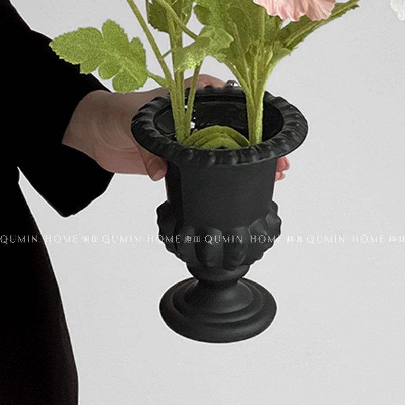 陽臺黑色高腳桌面擺設花瓶法式