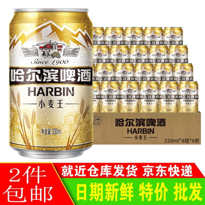 哈尔滨小麦王330ml*24听整箱啤酒馥郁麦香口感劲爽2件包邮