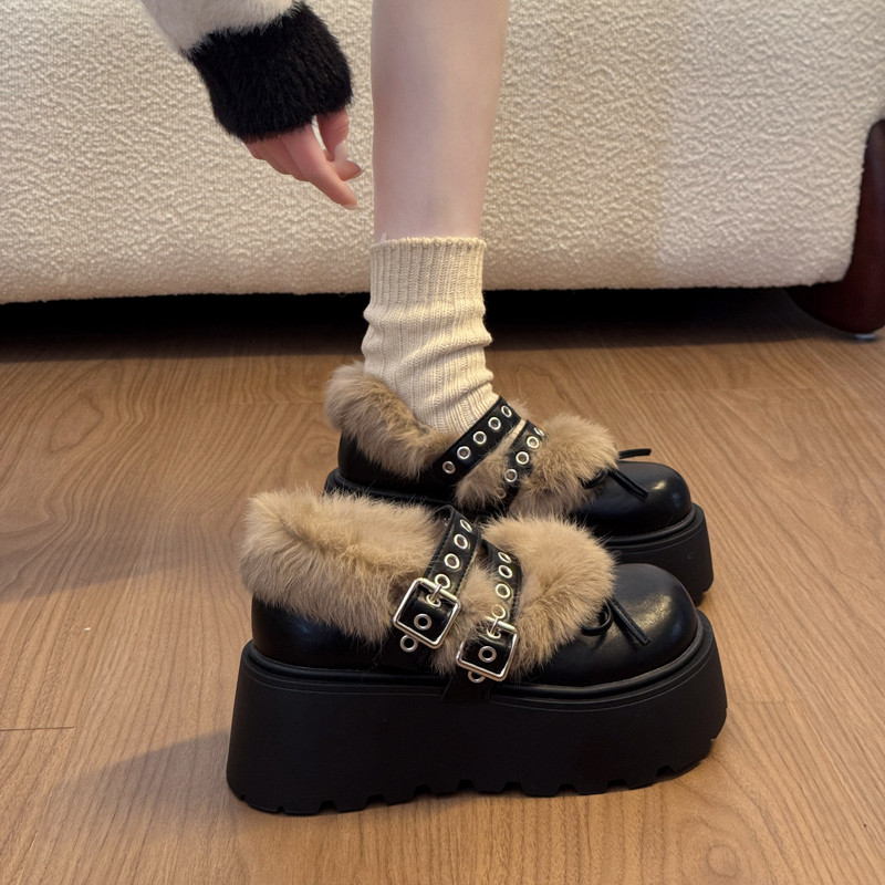 真皮厚底小皮鞋女冬季加绒玛丽珍高跟棉鞋增高乐福鞋子保暖毛毛鞋,女鞋,玛丽珍鞋,淘宝优惠券,粉丝福利购,淘宝优惠卷