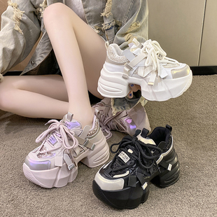 厚底亮片巴黎老爹鞋女2026春季新款网红小个子增高松糕鞋运动女鞋