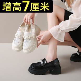 增高一脚蹬粗跟英伦小皮鞋 网面透气单鞋 女2026夏季 厚底网纱乐福鞋