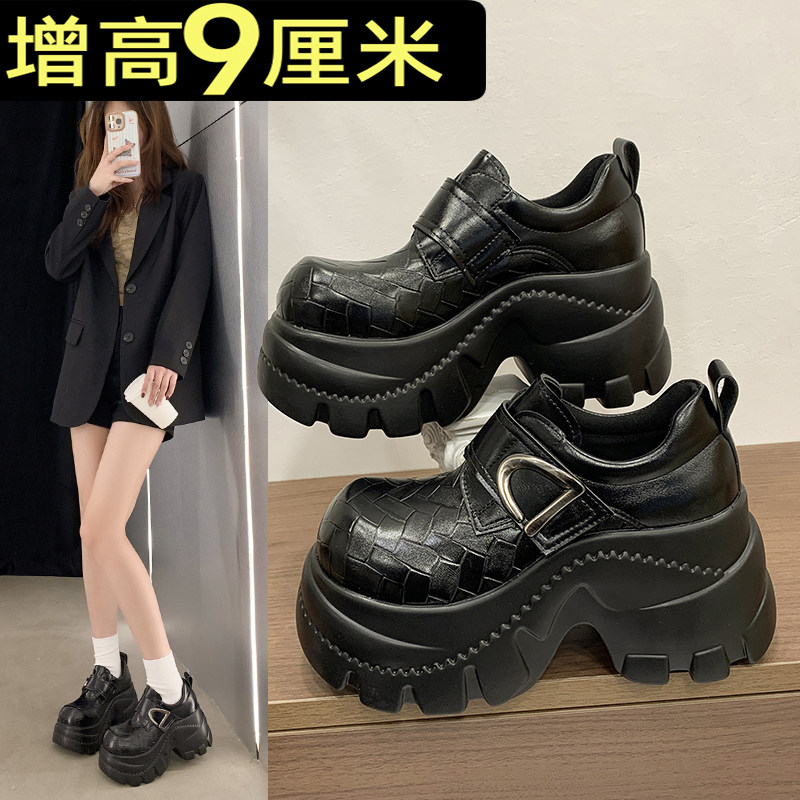 9CM增高乐福鞋女2026春新款英伦风厚底高跟小皮鞋大头魔术贴单鞋,女鞋,乐福鞋（豆豆鞋）,淘宝优惠券,粉丝福利购,淘宝优惠卷