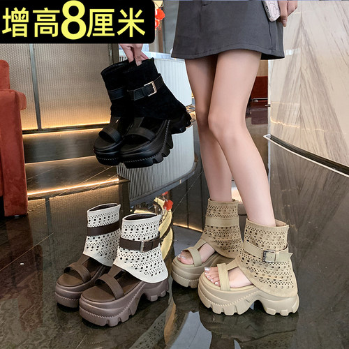8cm厚底增高罗马凉鞋女2026