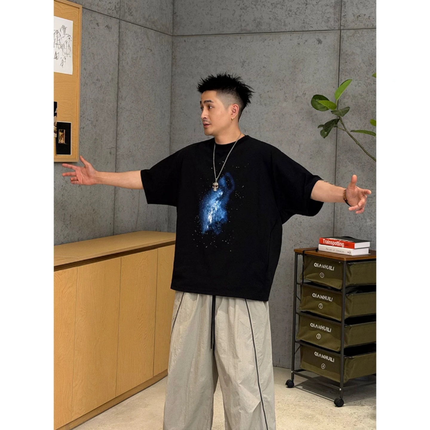 夏季美式复古蝙蝠袖拼接短袖T恤