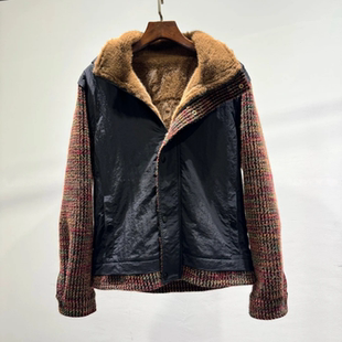 冬季美式座山雕连帽加绒休闲夹克男士保暖毛绒拼接撞色时尚外套潮