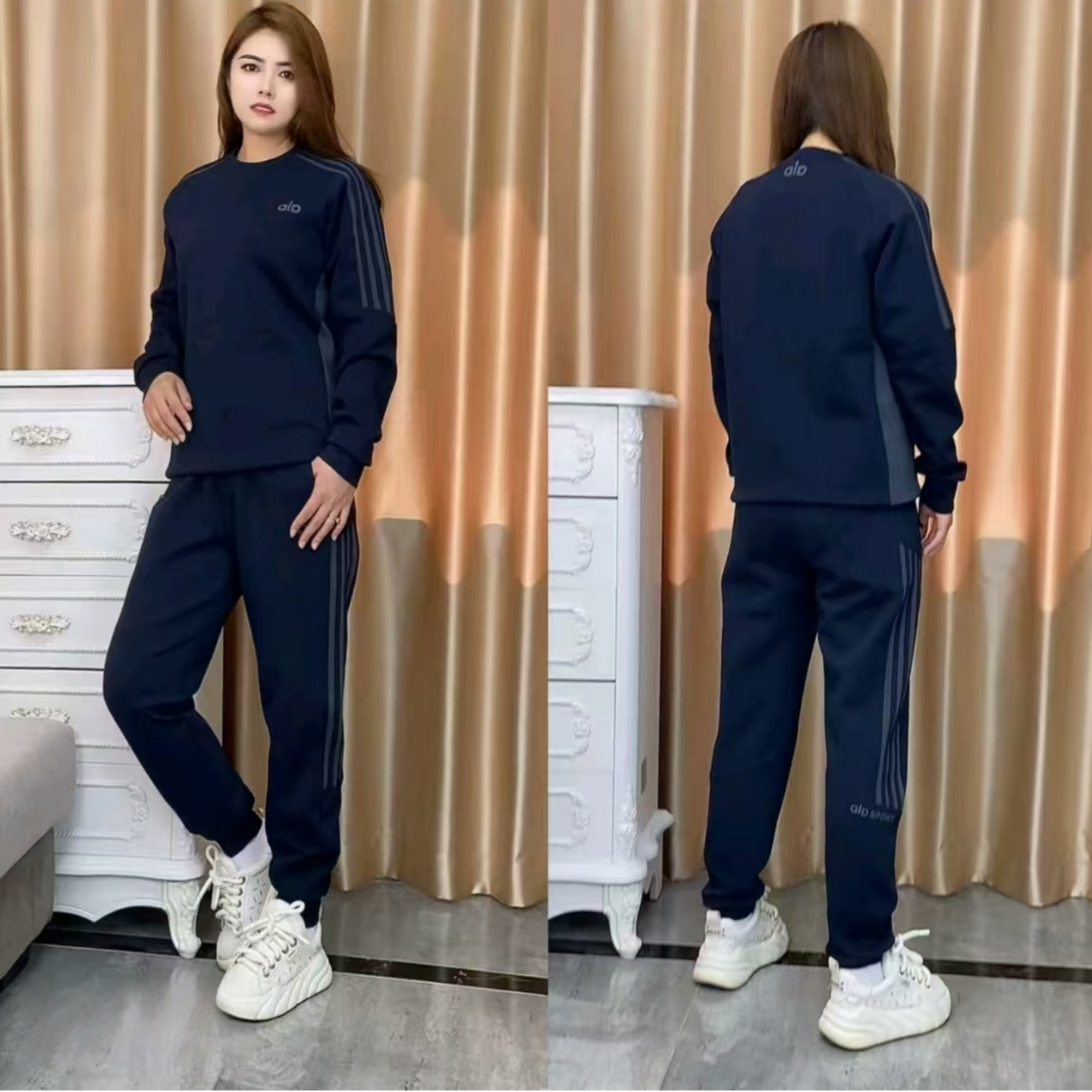 冬季加绒时尚简约休闲运动套装秋款纯色高级感卫衣卫裤两件套男士