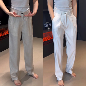 意式轻奢男士麻感直筒西裤高级感