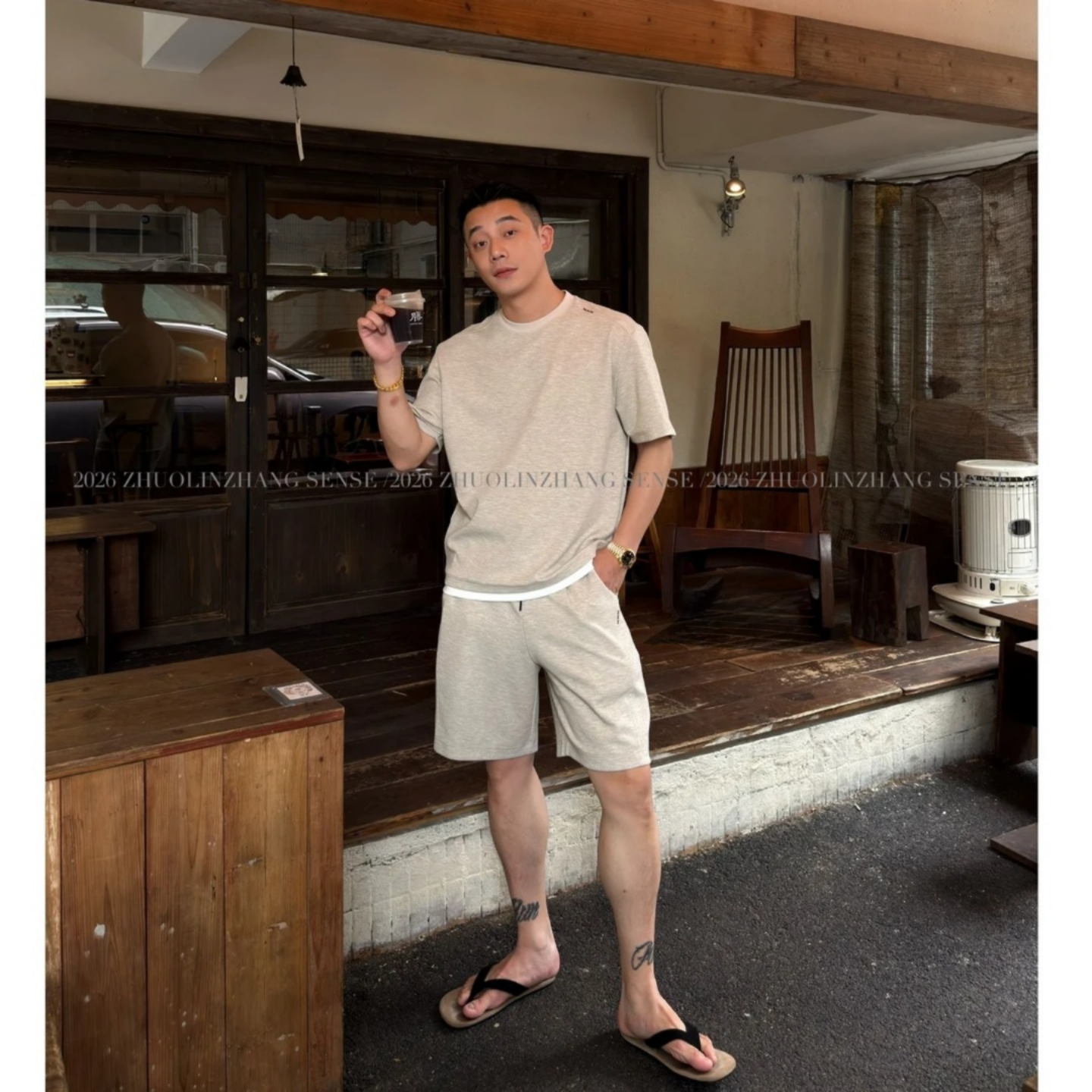 夏季新款男士韩系短袖短裤套装
