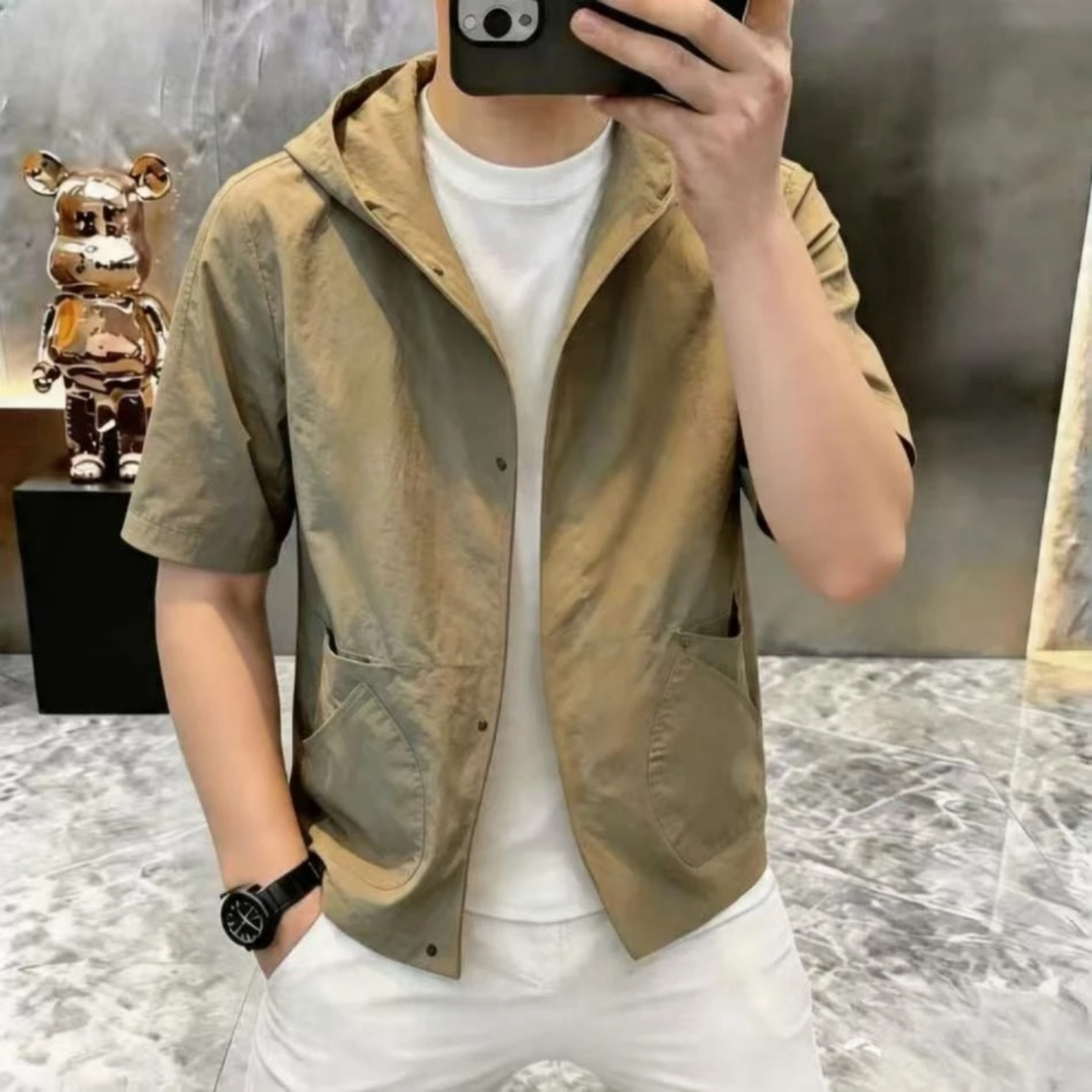 轻奢夏季男士连帽短袖高级感夹克