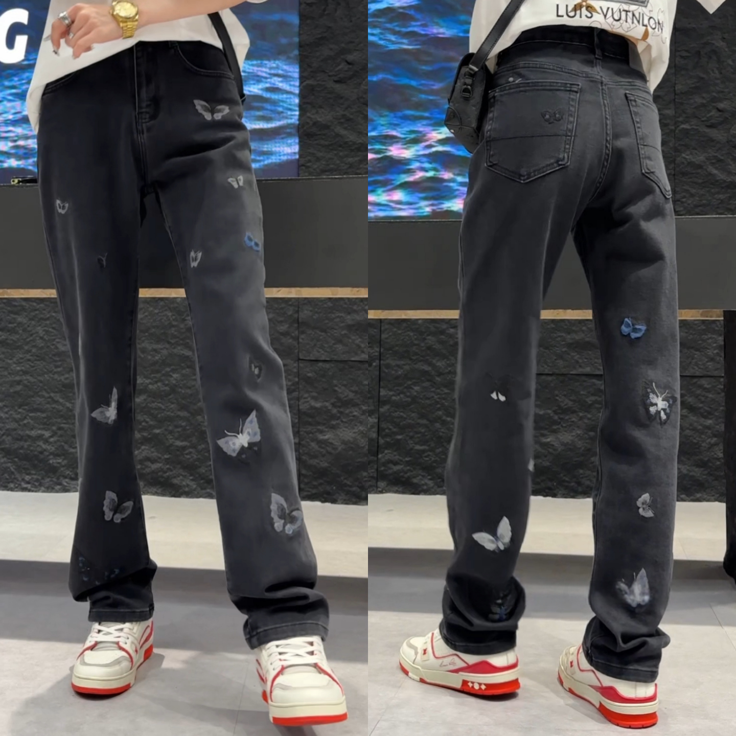 【黑色蝴蝶刺绣】冬季美式风高级感休闲裤牛仔裤男士重磅直筒长裤
