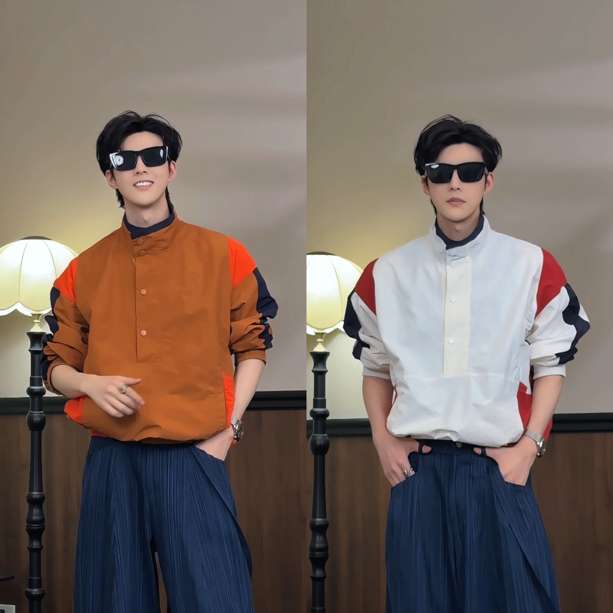 2026春夏季新品美式复古设计感撞色薄款夹克立领百搭外套上衣男款