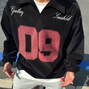 美式潮流翻领卫衣秋季新款男士时尚高街百搭痞帅简约小众高级长袖