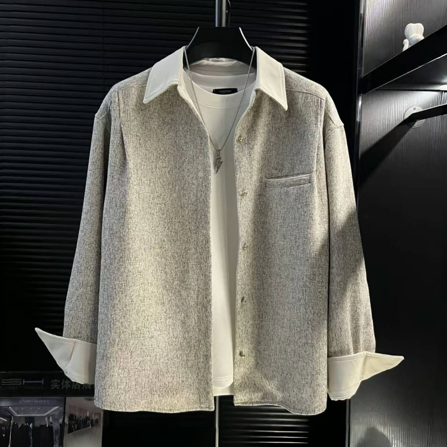 轻奢小香风两面穿衬衫外套长袖男高级感简约秋季复古上衣男女同款