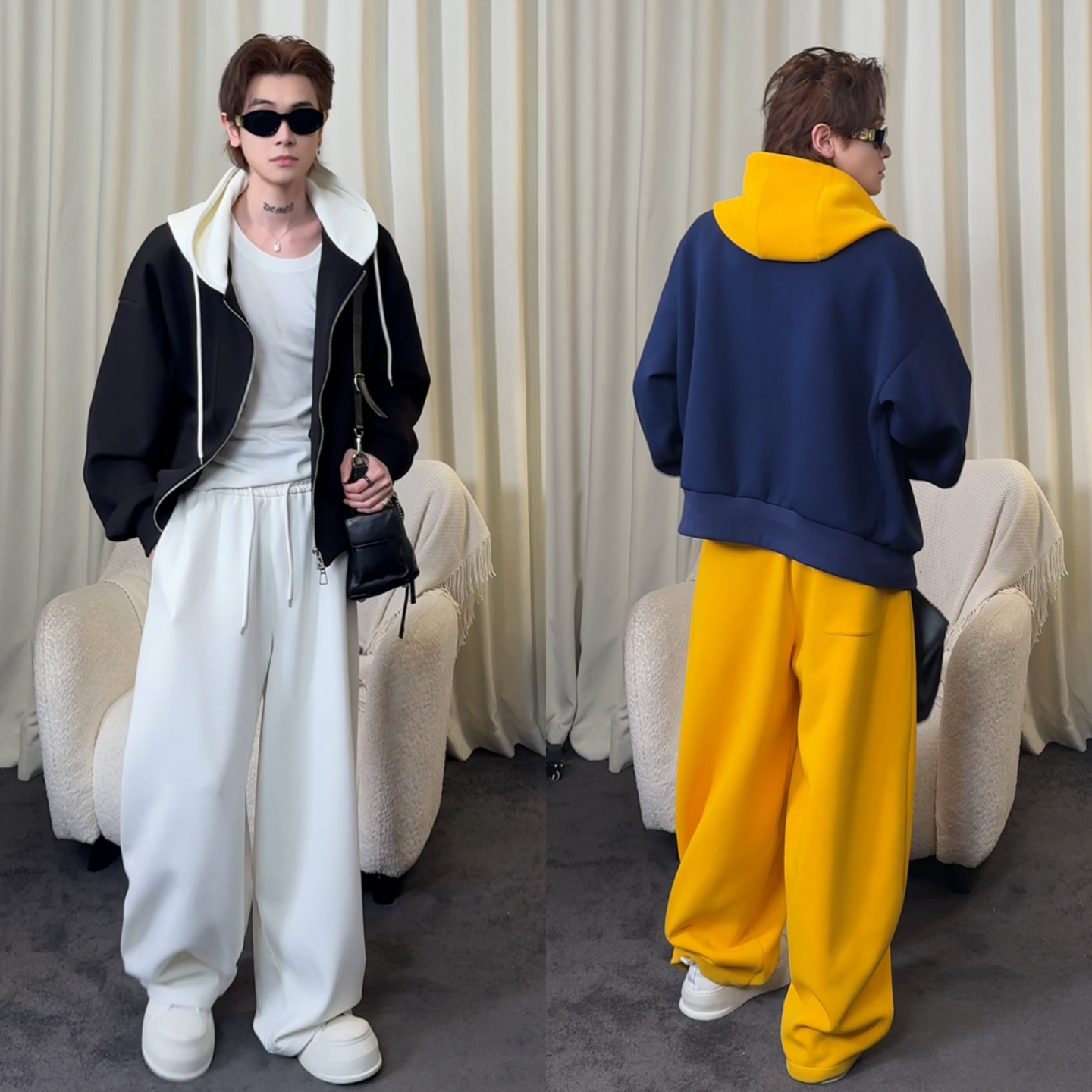 春季新款潮流百搭休闲运动风男士套装连帽开衫卫衣直筒卫裤两件套