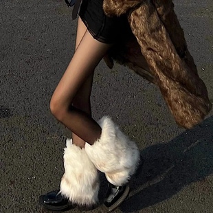 秋冬毛毛袜套保暖加厚腿套辣妹穿搭y2k仿皮草小腿袜雪地靴套女生