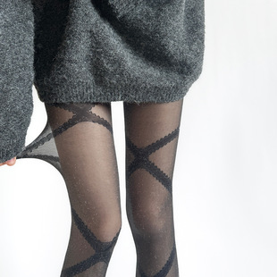 春夏辣妹银丝细闪打底丝袜黑丝显瘦纯欲灰色交叉绑带银葱连裤袜女