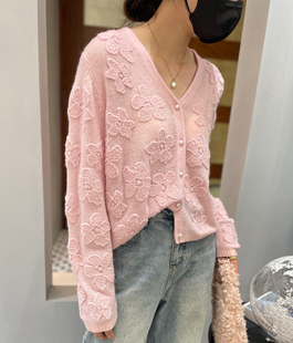 外套珍珠扣 立体刺绣温柔风防晒衫 2024早秋新款 山羊绒针织女开衫