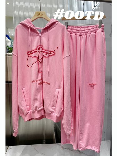 THEGODPARTICLE小众设计粉红色滴胶logo卫衣宽松显瘦女士开衫