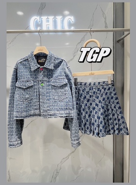 THE GOD PARTICLE钻石提花丹宁印花宽松夹克女牛仔短款外套