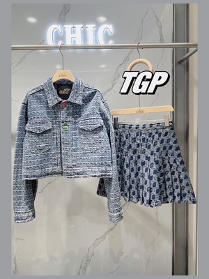 THE GOD PARTICLE钻石提花丹宁印花宽松夹克女牛仔短款外套