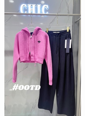 THE GOD PARTICLE  LOGO短款拉链款刺绣毛绒休闲辣妹洋气连帽衫