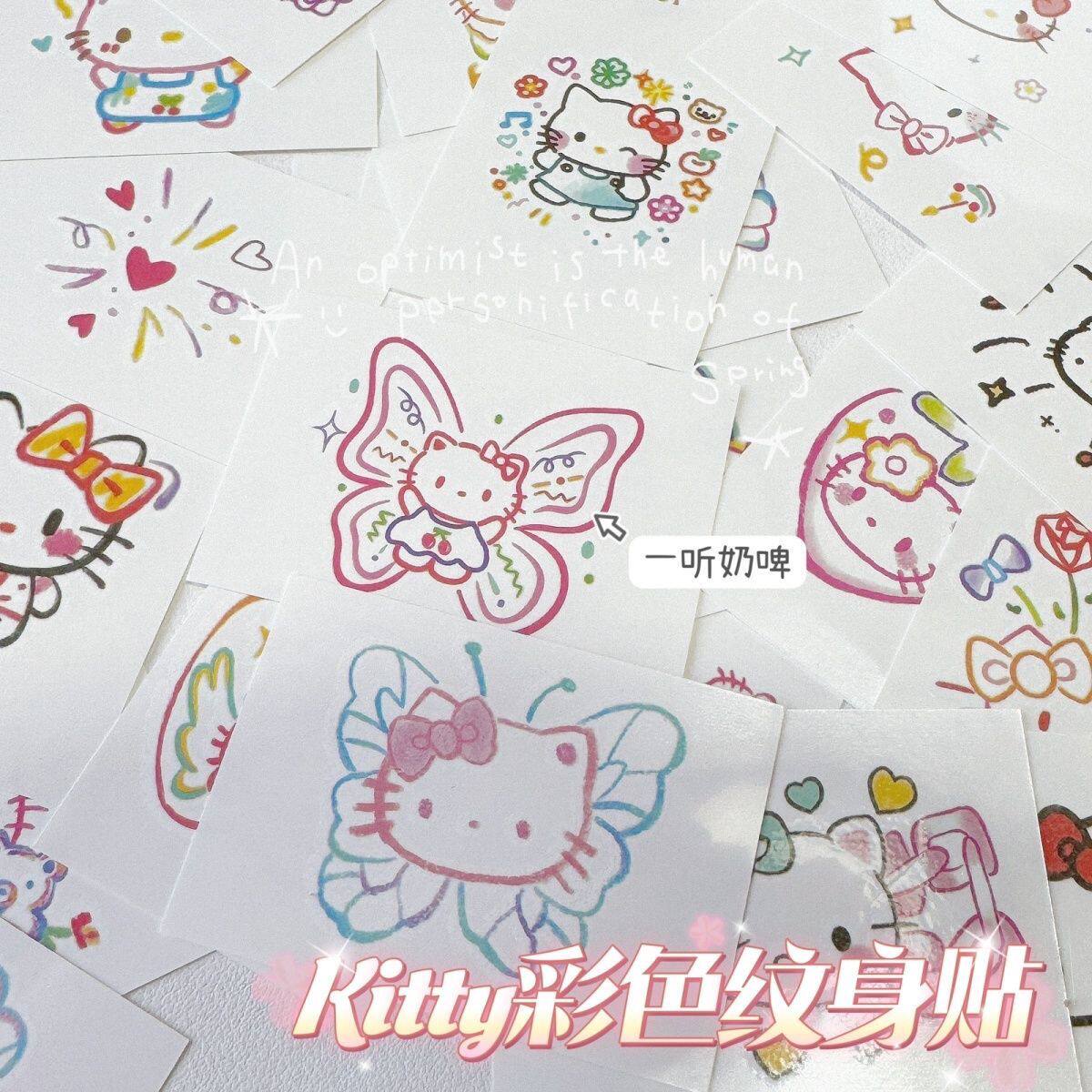 hellokitty猫彩色纹身贴凯蒂猫kt防水网红持久真可爱手臂贴纸