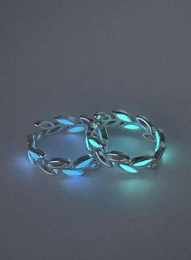 五月天戒指无聊了戴个能发光的树叶!创意夜光树枝枝条叶子皓石铜