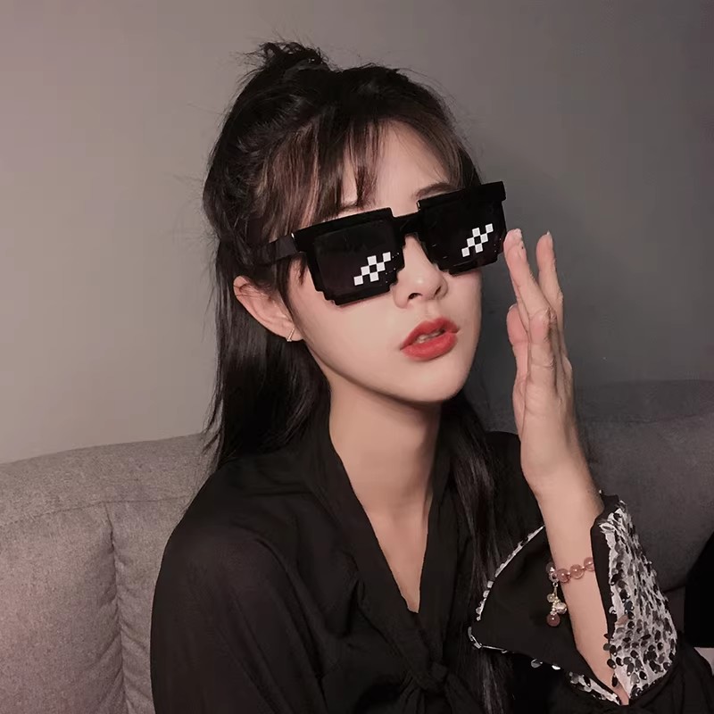 新款马赛克眼镜二次元太阳镜我的世界潮流时尚个性像素墨镜男女