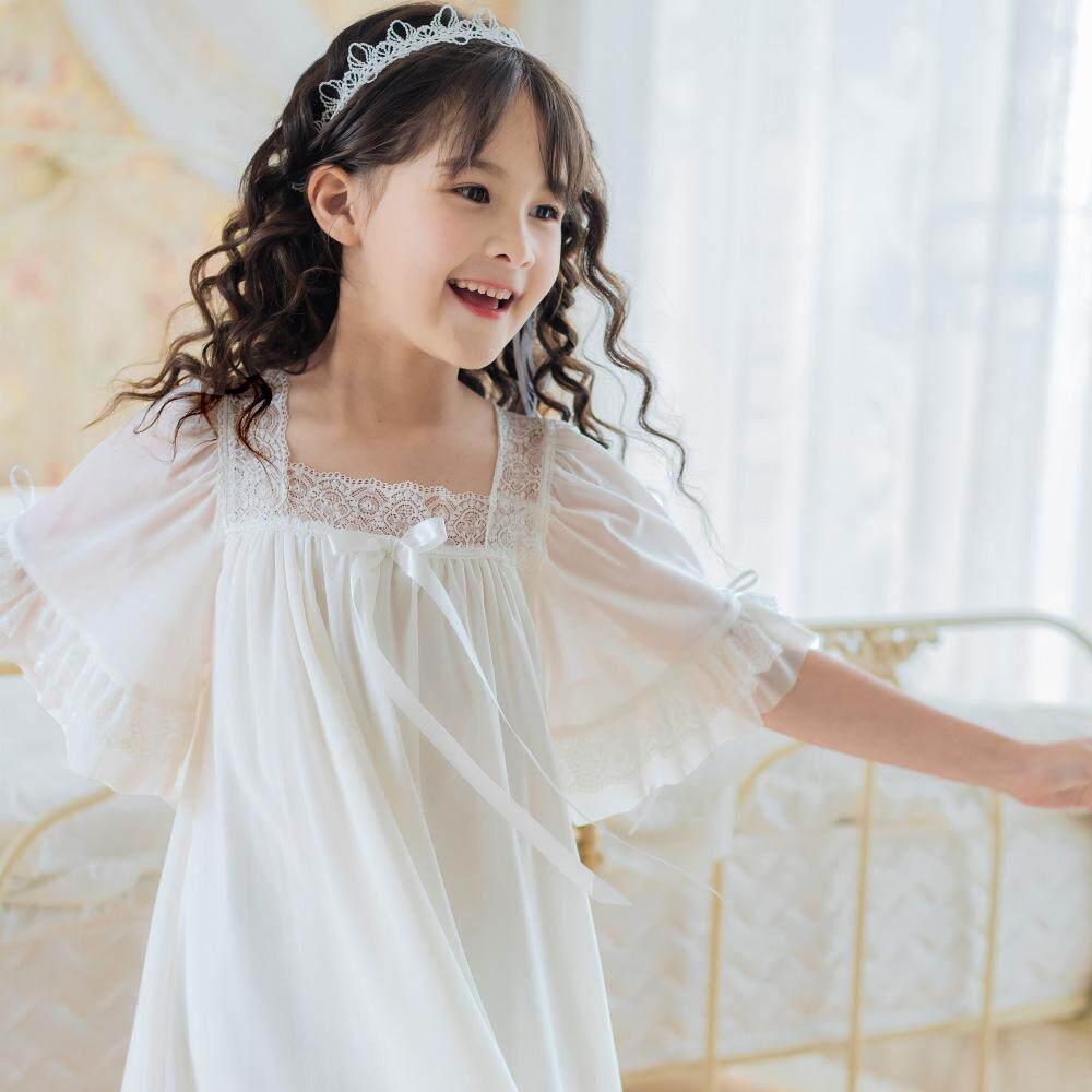 2026春夏女童家居服空调小女孩短袖蕾丝公主睡裙宫廷薄款亲子睡衣