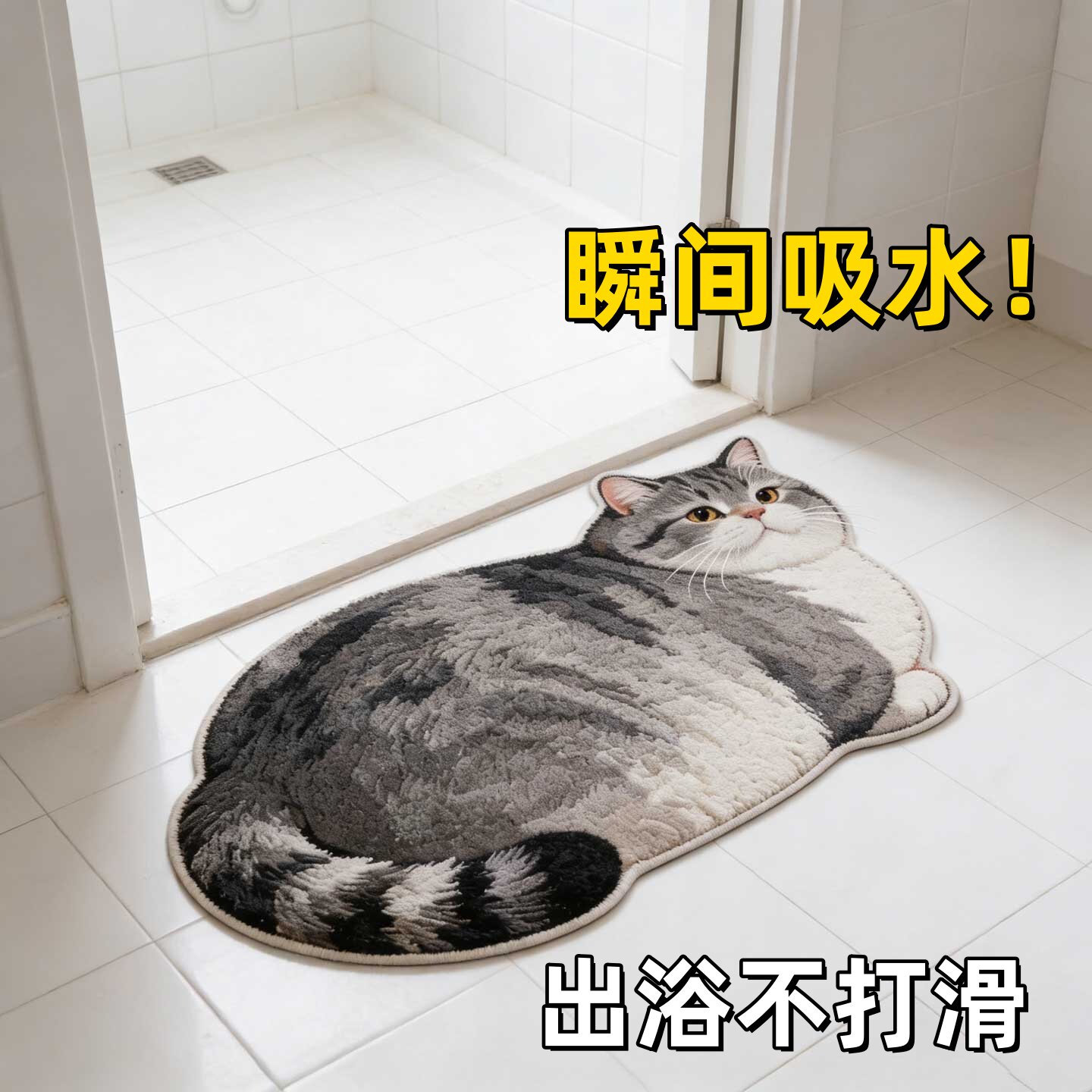 硅藻泥地垫可爱猫咪浴室吸水防滑垫入户门垫家用立体卫生间脚垫