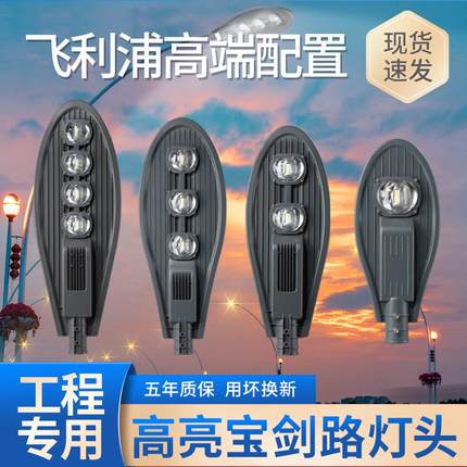 LED路灯头宝剑款100W50W市政路挑臂户外防水农村电线杆道路灯220V