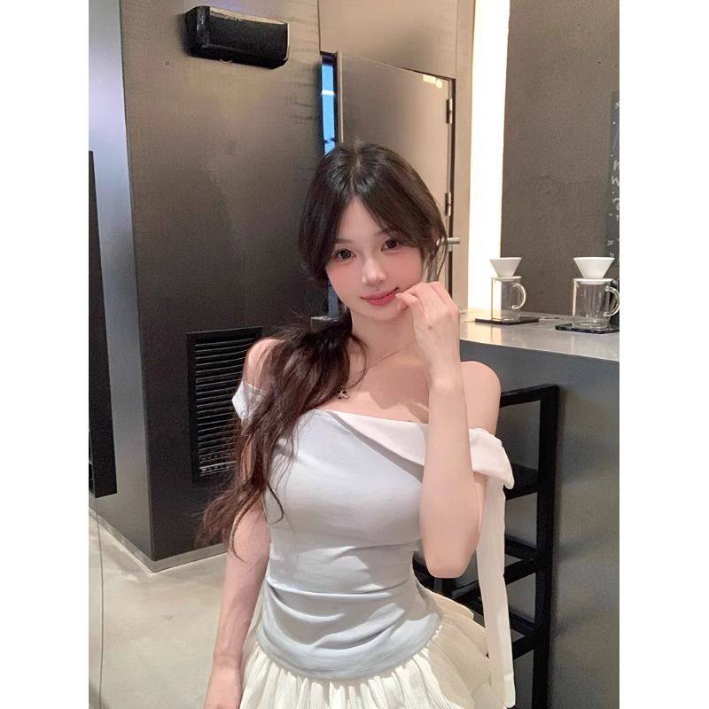 海盐冰淇淋2025夏季新款辣妹妹清爽蓝白拼色系带上衣服高腰蛋糕裙