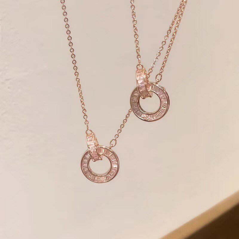 S925纯银罗马圆环女锁骨项链