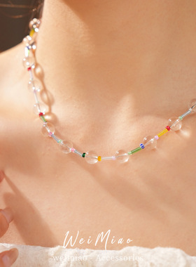 奥地利水晶彩色串珠锁骨链百搭