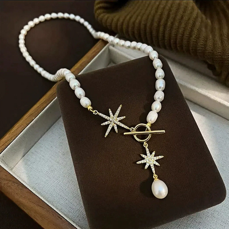 淡水珍珠八芒星OT扣锁骨链