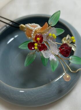 子规 原创花瓶簪琉璃汉服发饰古风盘发日常发钗