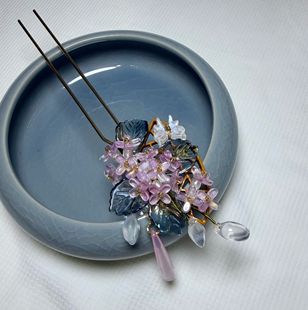 子规 原创紫色水晶花朵发夹汉服新中式小窗流苏发钗发饰女