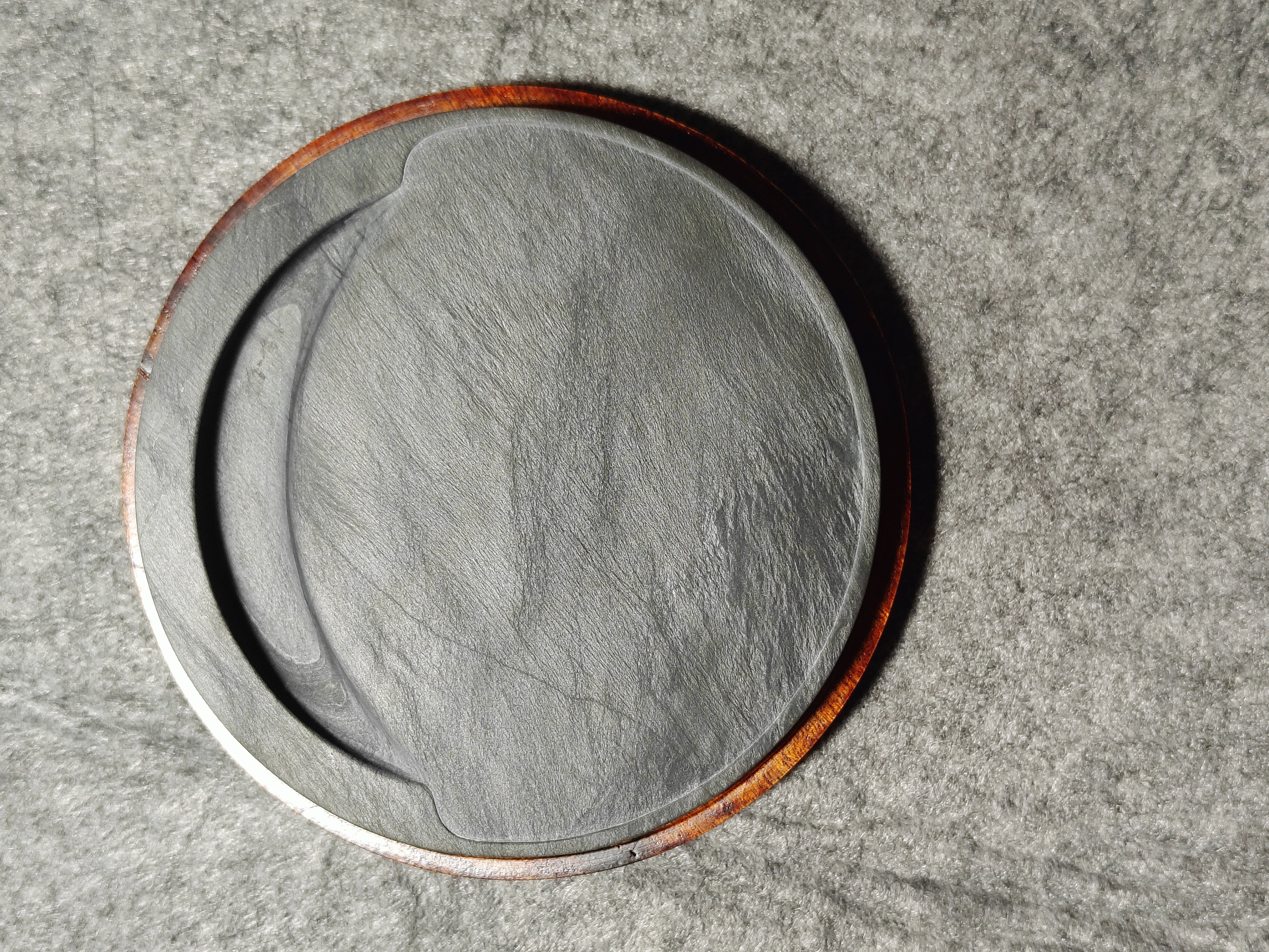 歙砚老坑 眉子坑 眉纹，5寸中小楷适用木盒 圆形
